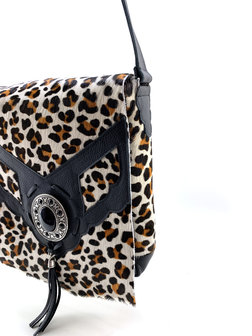 Koeienhuid Dames tas Lina leather/Van Fiel met luipaard print 