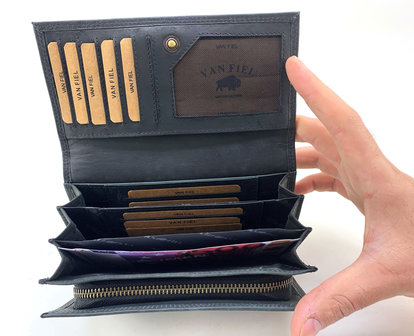 Lederen portemonnee RFID Van Fiel zwart
