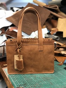 Lederen shopper cognac 