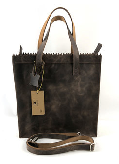 Lerderen shopper tas bruin met lange hengsel