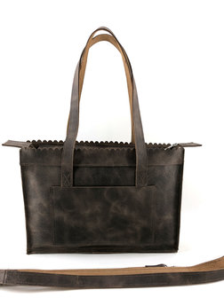 Lederen bruin medium shopper met lange hengsel