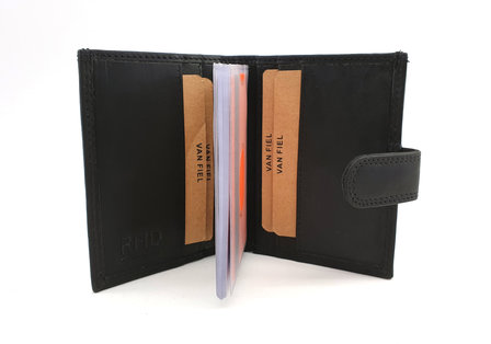 RFID Pasjeshouder met geld en munten ruimte - lederen portemonnee - zwart Van Fiel
