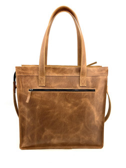 Koeienhuid Shopper tas cognac met lange hengsel 