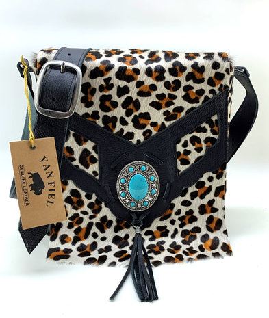 Koeienhuid Dames tas Lina leather/Van Fiel met luipaard print