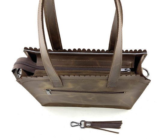  Koeienhuid mini shopper met lange hengsel bruin