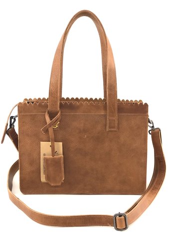 Lederen shopper cognac 