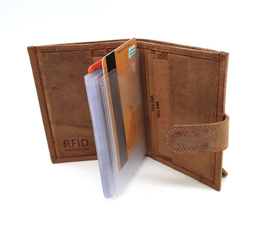 RFID Pasjeshouder met geld en munten ruimte - lederen portemonnee - cognac Van Fiel