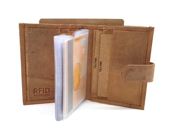 RFID Pasjeshouder met geld en munten ruimte - lederen portemonnee - cognac Van Fiel