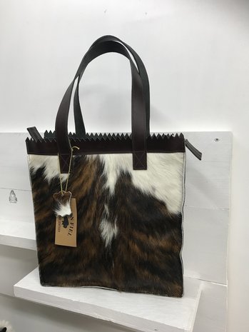 Koeienhuid Shopper tas bruin/wit