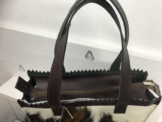 Koeienhuid Shopper tas bruin/wit