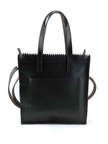 Lederen Shopper tas zwart  met lange hengsel 