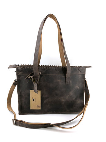 Lederen bruin medium shopper met lange hengsel