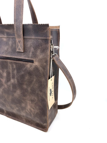 Koeienhuid Shopper tas bruin/wit met lange hengsel 