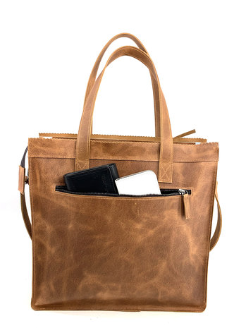 Koeienhuid Shopper tas cognac met lange hengsel 