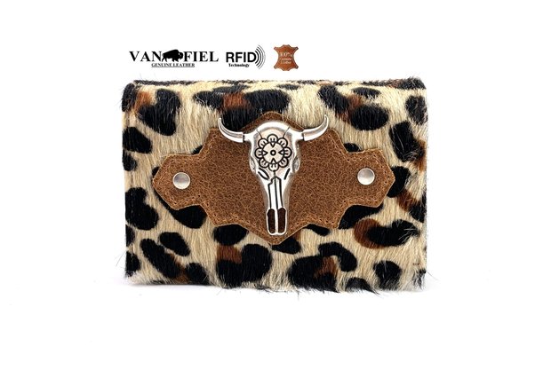 Luipaard print koeienhuid dames portemonnee bruin-wit met RFID