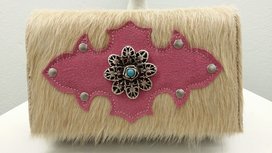 koeienhuid damesportemonnee  zandkleur