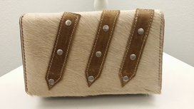 koeienhuid damesportemonnee  bruin-wit 