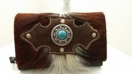 Koeienhuid dames portemonnee bruin-wit