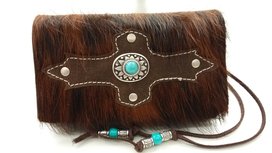 Koeienhuid dames portemonnee bruin