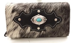 Koeienhuid dames portemonnee zwart-grijs