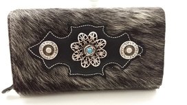 Koeienhuid dames portemonnee zwart-grijs