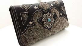 Koeienhuid dames portemonnee grijs-zwart