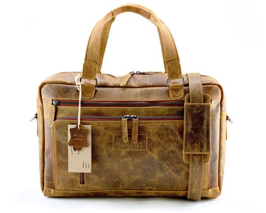 tennis esthetisch Dodelijk Lederen laptop tas geschikt tm 17 inch cognac Van Fiel D103 - linaleather